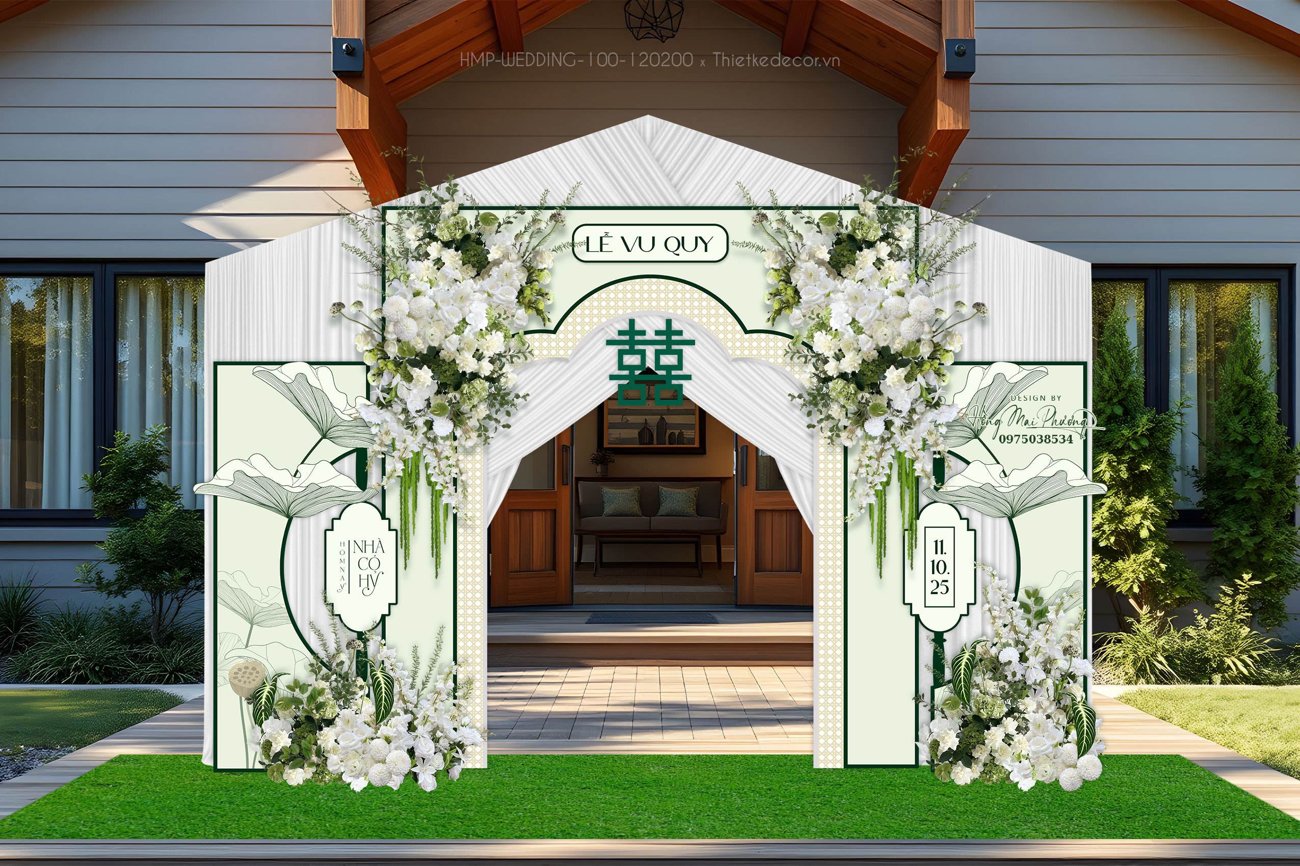 Cổng cưới tone xanh lá  nhạt nhưng không nhẽo